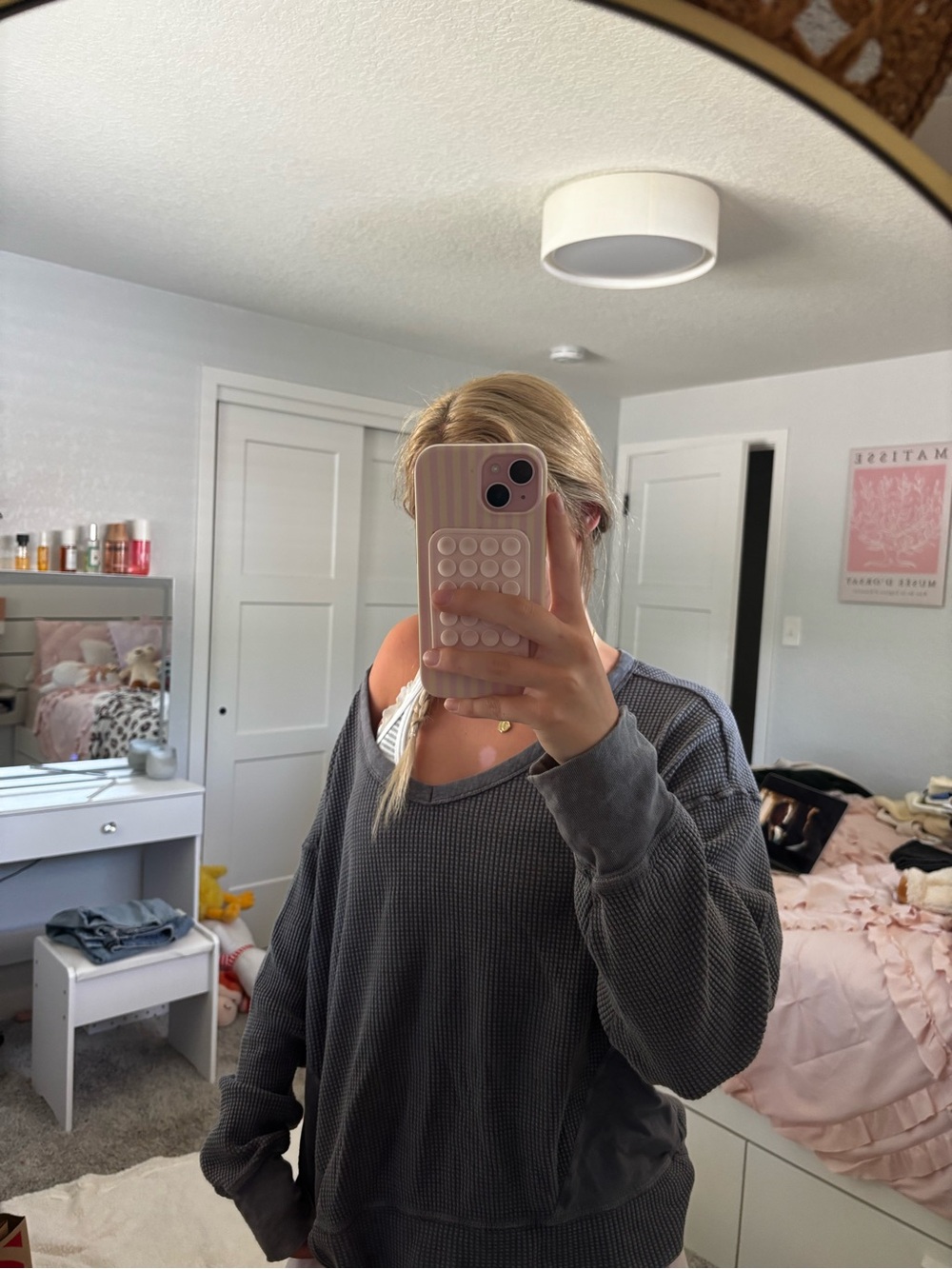 aerie Charcoal Gray Waffle Long Sleeve Top